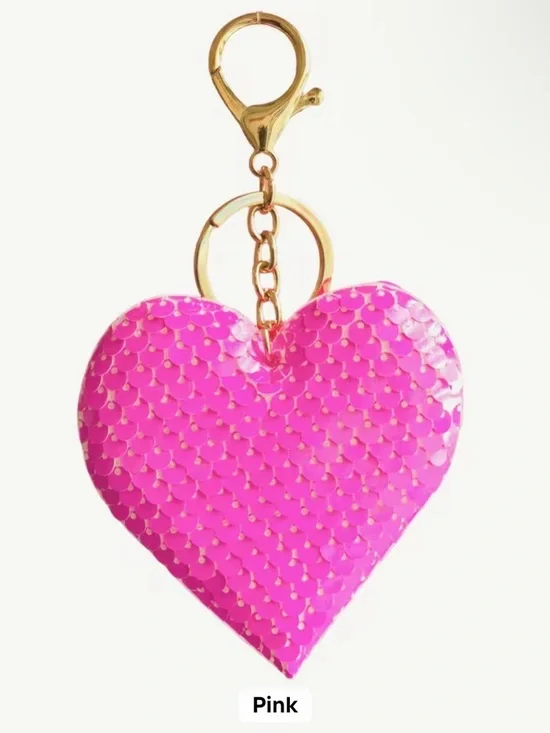 Sequin Heart Keychain or Bag Charm - Multiple Colors - Picture 9 of 11